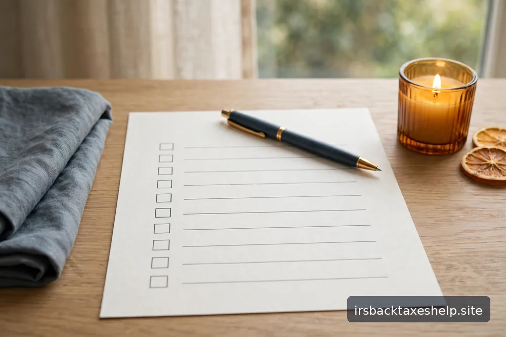 A calm checklist with a pen on a tidy desk in natural light, suggesting a clear action plan