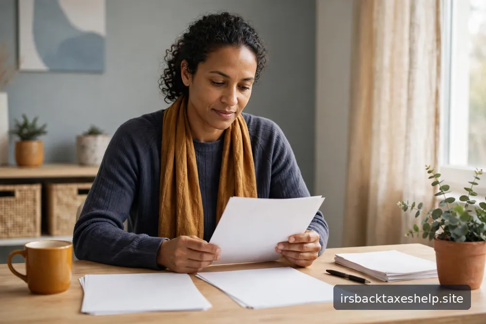 A person calmly reviewing paperwork at a bright, orderly desk — a considered decision