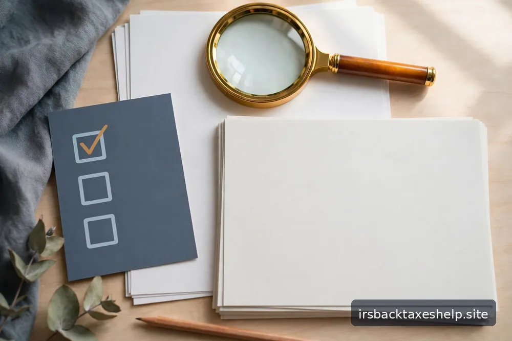 Checklist motif with a magnifying glass over abstract documents — verifying before trusting