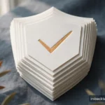 Shield-like abstract of an orderly document stack with a checkmark motif in calm tones.