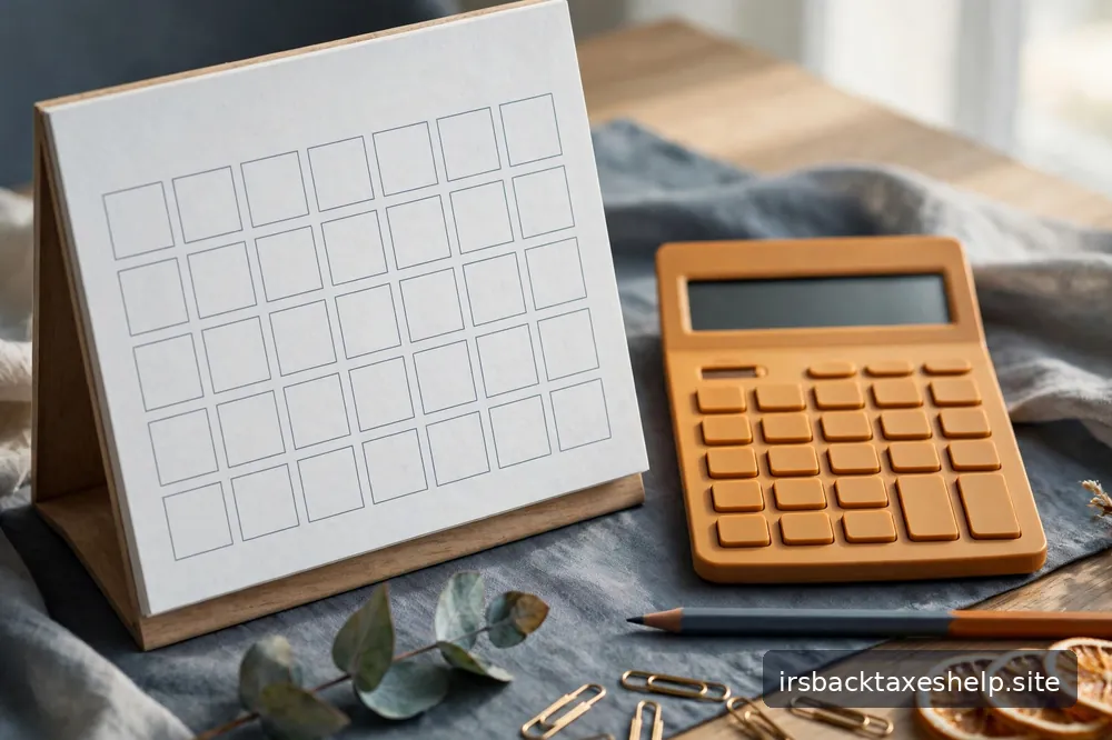 Calendar and calculator motifs suggesting a fresh yearly plan