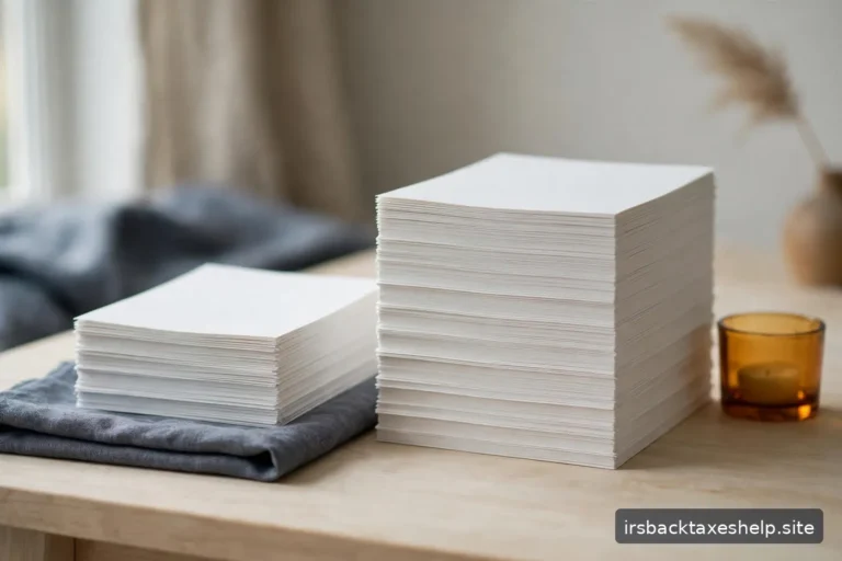 Abstract balance-scale-free composition: two simple paper stacks of different heights in calm light.