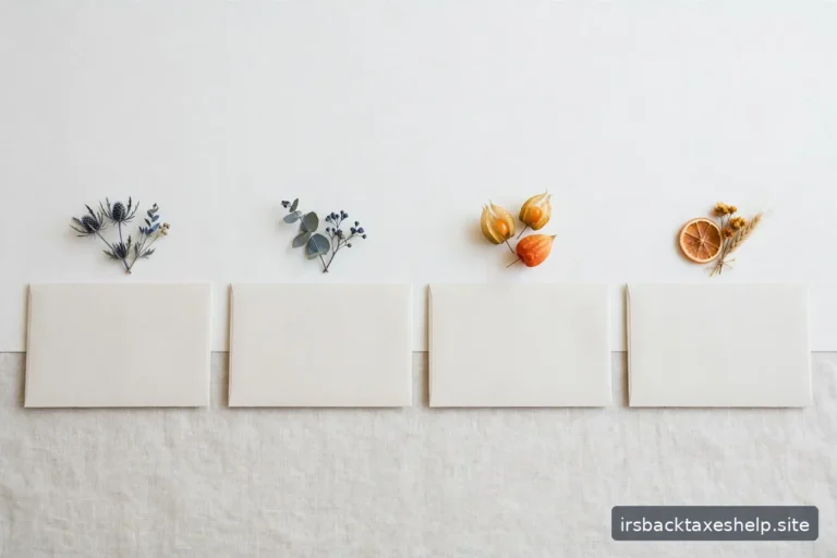 Four neat blank envelopes in a row suggesting quarterly rhythm, in soft daylight.
